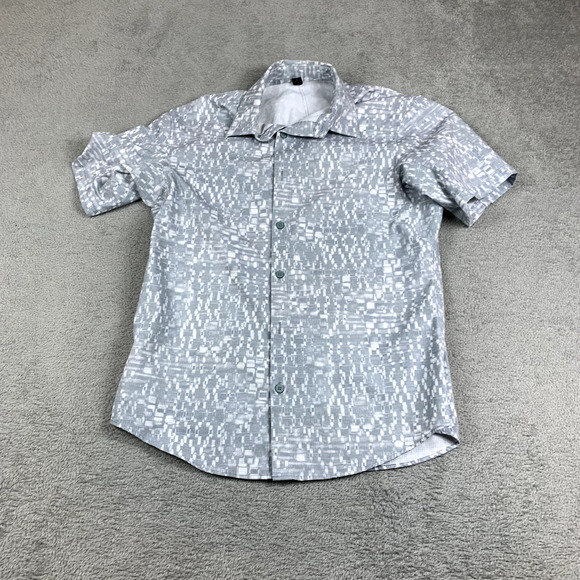 Lululemon Mens Small Gray Printed Airing Easy Button Up Short Sleeve Shirt - Picture 1 of 6